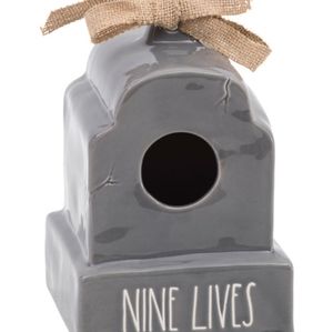 NIB Rae Dunn Pottery Tombstone Nine Lives Birdhouse